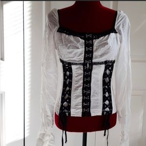 RARE Vintage Tripp NYC Embroidered Eyelet Milkmaid Long Sleeve Corset size small